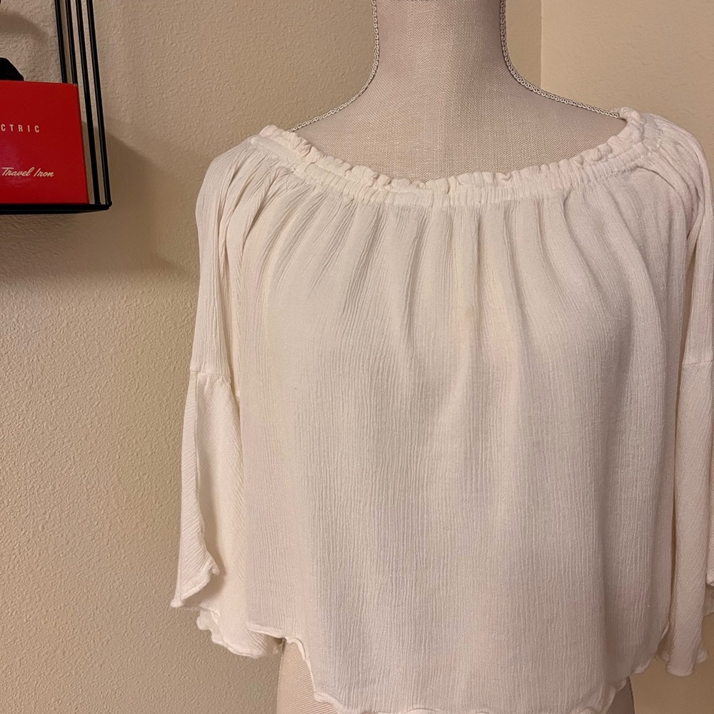 White Flutter Sleeve Ruffled Blouse - On/Off Shoulder